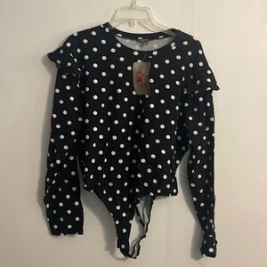 Lily Rose Black, White polka dot body suit, size 3X